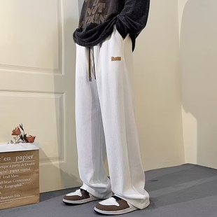 oversize垂感裤子男春秋潮牌宽松大码加肥美式直筒阔腿休闲长裤男