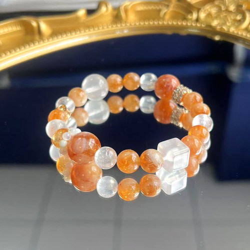 天然黄阿赛搭配奶白晶转运珠手串