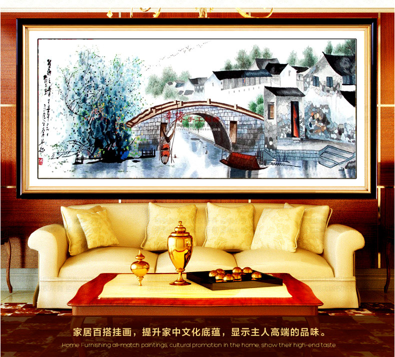 苏绣刺绣纯手工成品江南水乡画现代中式客厅玄关餐厅装饰精品挂画