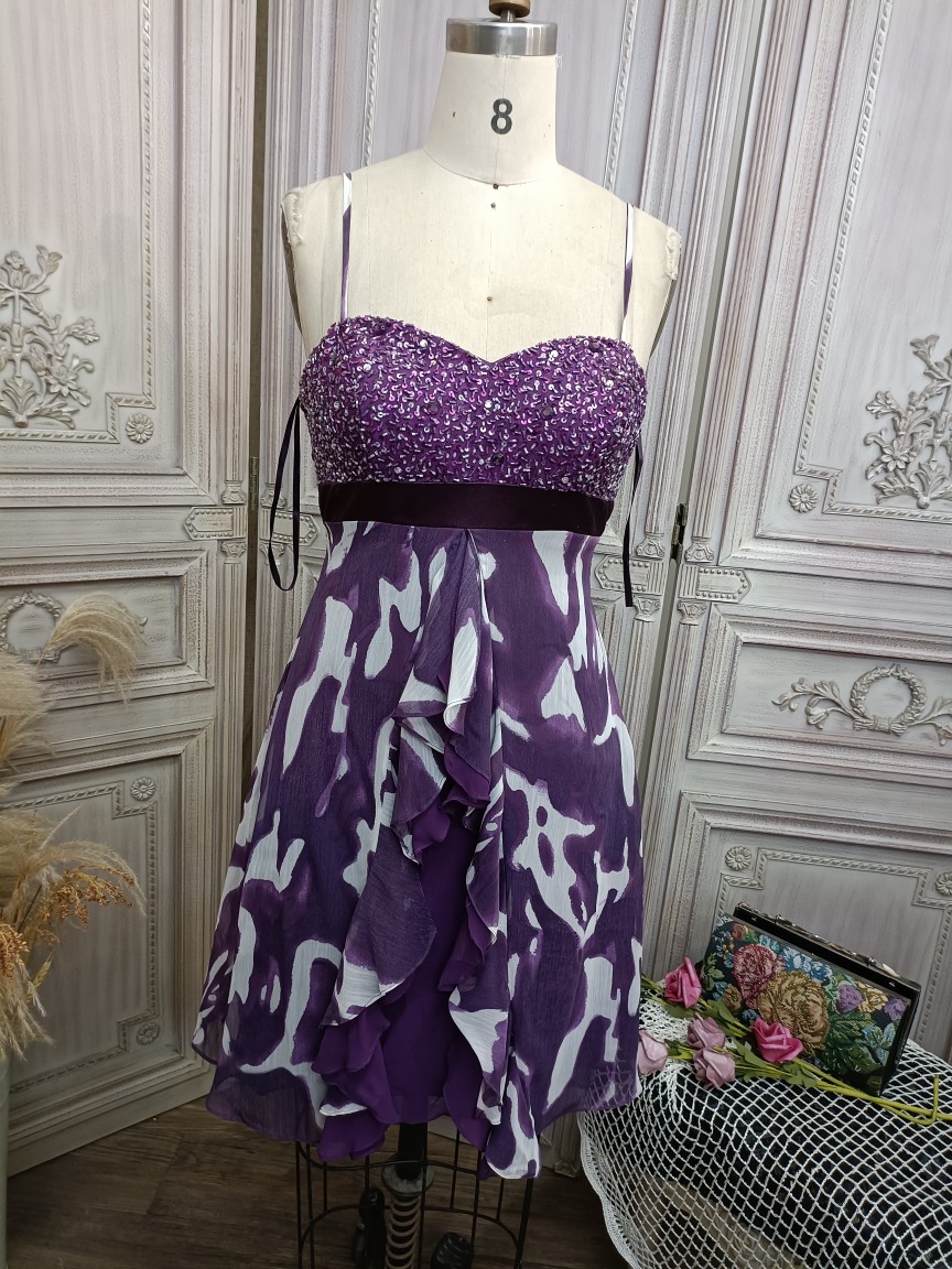 0602b    L码后绑带雪纺印花抹胸吊带连衣短裙