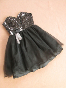 0119.黑色纱裙公主抹胸亮片短款复古外贸直销晚礼服裙宴会年会