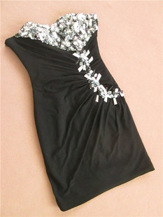 0118.黑色包臀连衣裙抹胸修身主持短款外贸直销晚礼服裙宴会年t