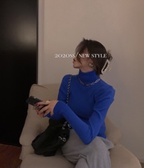 New style thickened high neck bubble sleeve multi color ins wind bottoming sweater in autumn and winter