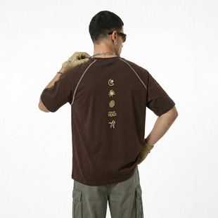 跨境潮牌美式 26春夏新品 运动T恤男女 棉麻撞色线户外短袖 捷展男装