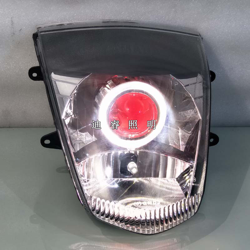 适用雅马哈丽鹰100大灯总成125改装LED双光透镜天使恶魔眼氙气灯