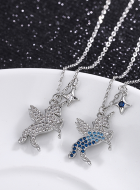炫彩独角兽纯银项链女网红简约生日礼物锁骨链吊坠小众设计百搭