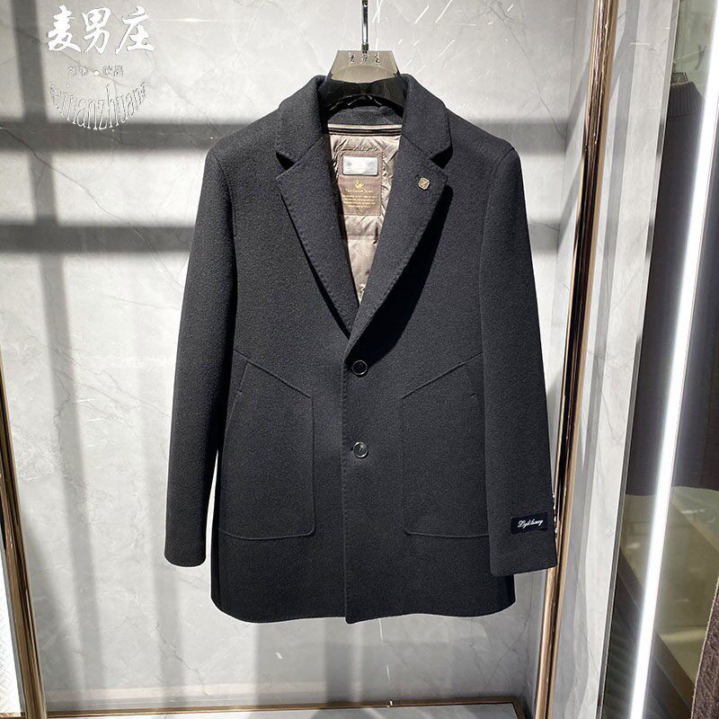 断码特价高端欧货男士秋冬新款两粒单排扣羊绒大衣鹅绒中长款西服