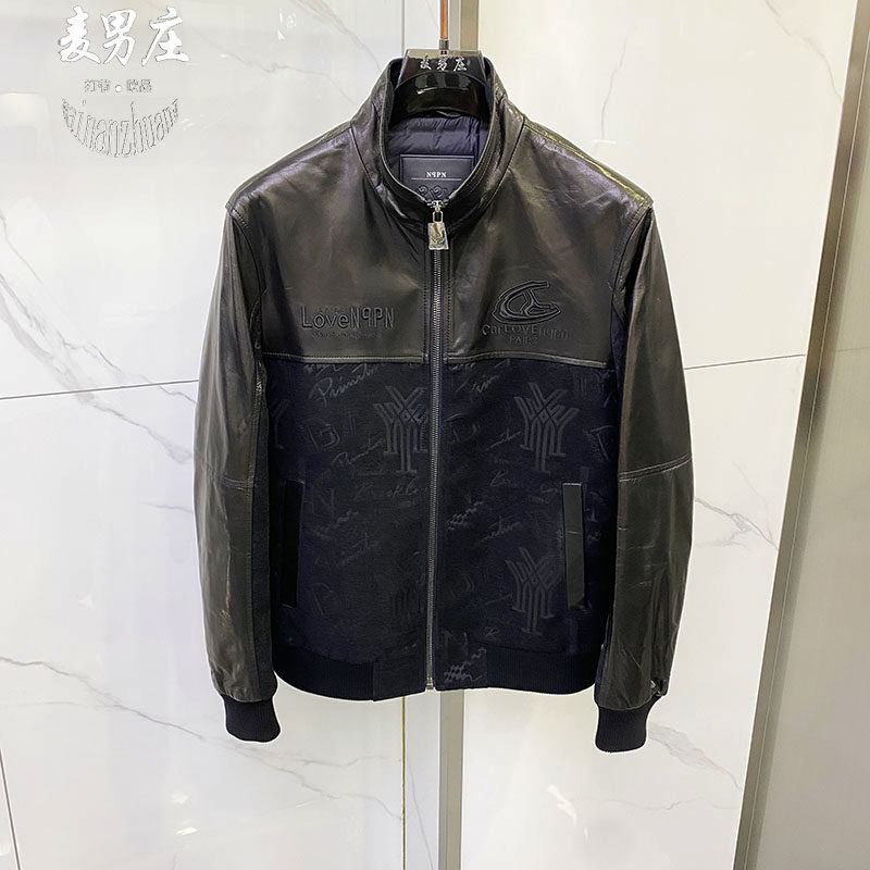 男士冬季羊皮拼接鹅绒夹克