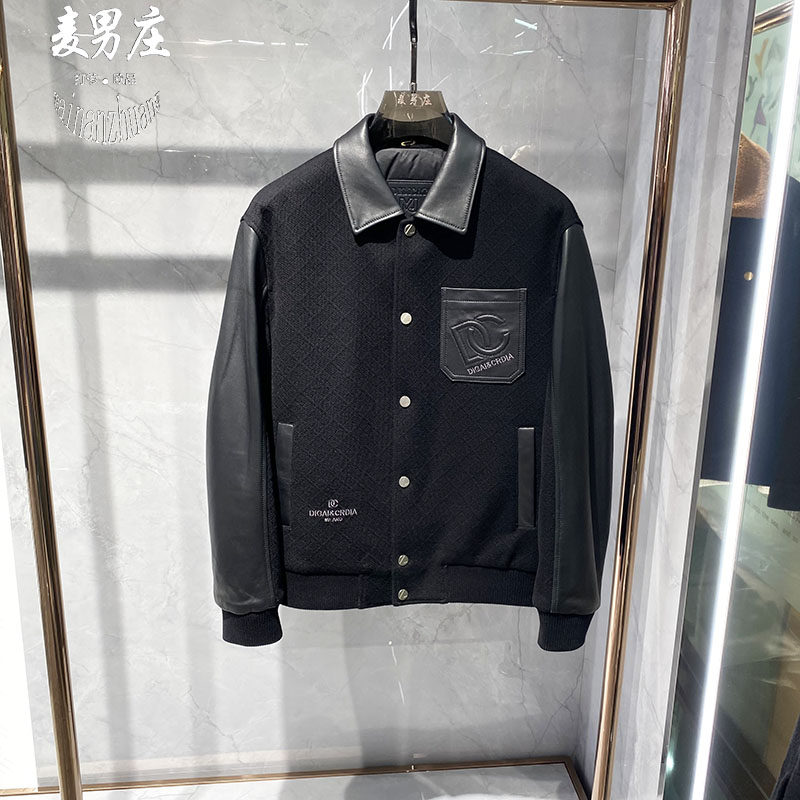 冬季男绵羊皮90白鸭绒翻领皮衣