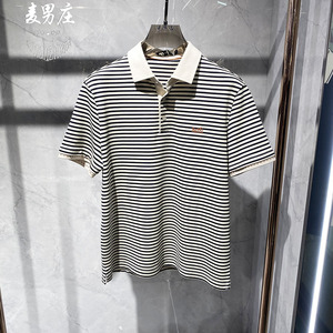 休闲POLO短袖轻奢条纹舒适微弹爆