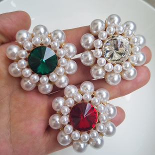 新品 饰扣子40MM圆形手缝扣 高档珍珠水晶纽扣特大号貂皮大衣外女装