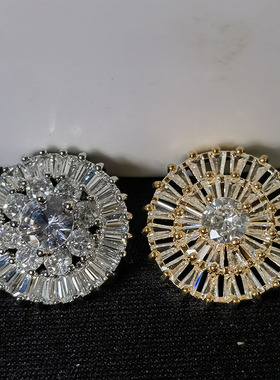 重工奢华高档圆形锆石水钻纽扣金属时尚小香风毛衣外套扣子配件女