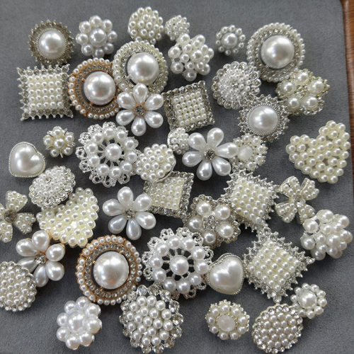 DIY金属花朵圆形纽扣镶钻珍珠扣