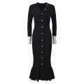 Black V-Neck Long Skirt