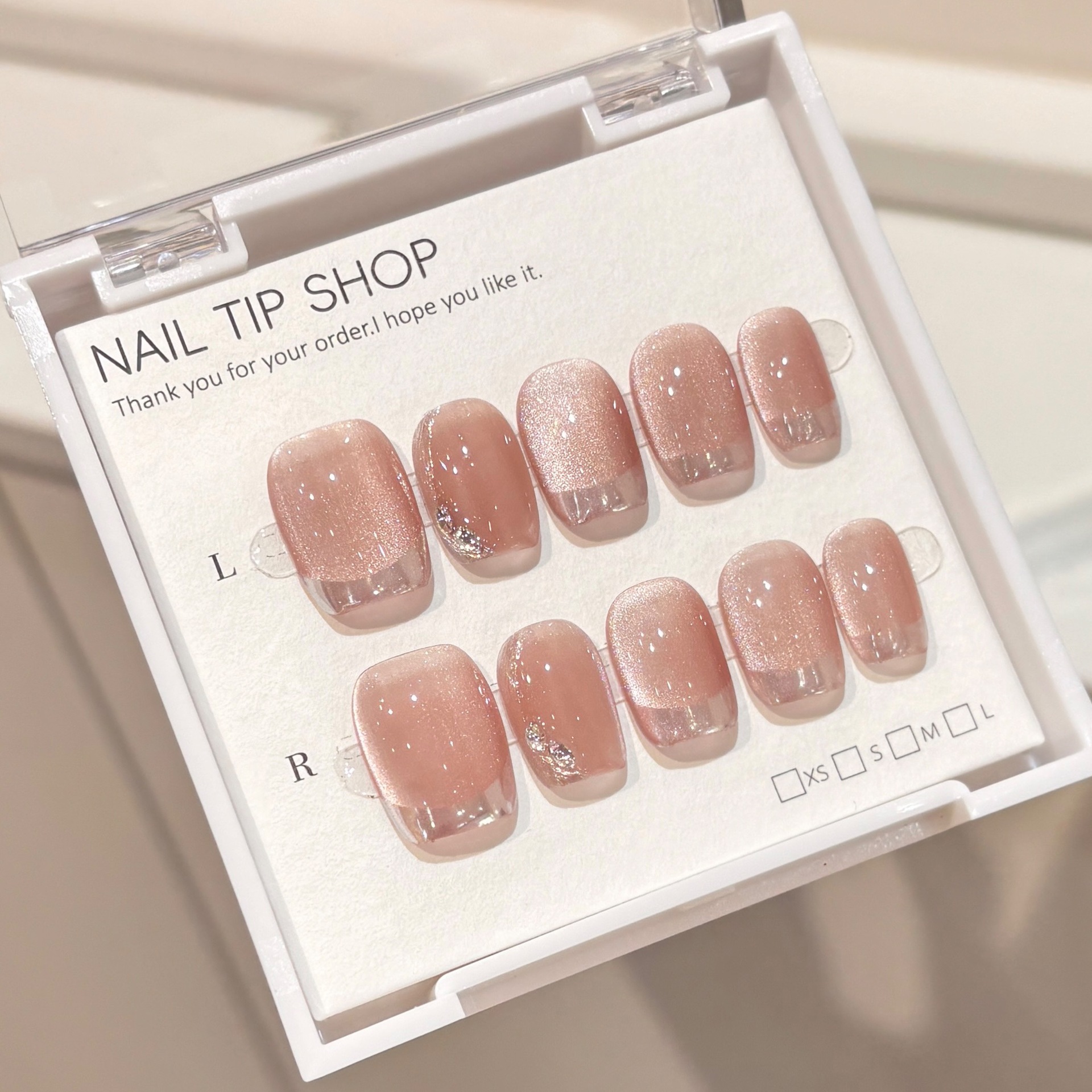 【彩色魔镜】纯手工穿戴甲猫眼法式短款气质显白美甲贴片假指甲