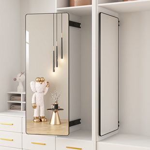 推拉全身镜家用内装 隐形可关闭衣柜镜子旋转折叠伸缩滑轨暗藏穿衣