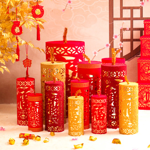 春节坐炮摆件金色装饰布置新年马年2026室内橱窗炮竹套装鞭炮道具