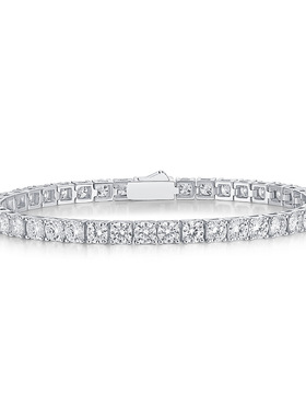 925银莫桑石网球手链男女士手链银镀18K金排钻轻奢高级感满钻手饰