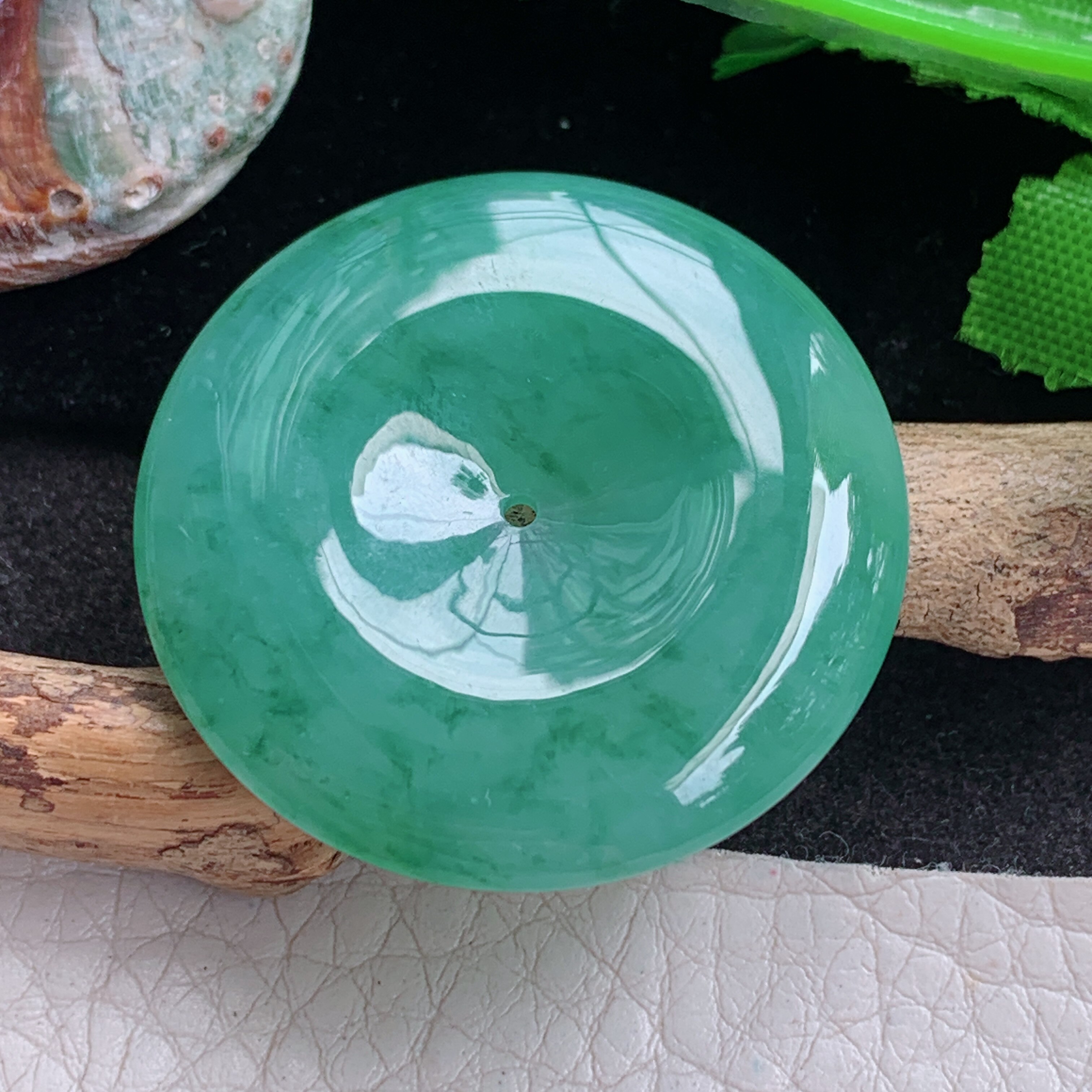 ktj实拍35.8*6缅甸翡翠a货精雕冰飘花大平安扣 玉扣玉吊坠 玉挂件