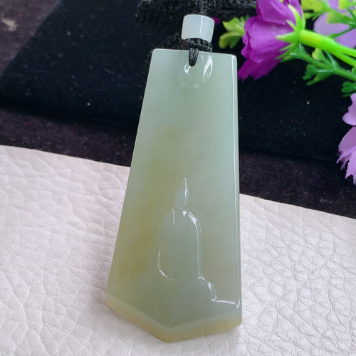 mut实拍61*28*6特色黄翡缅甸翡翠无相观音 玉观音玉吊坠 玉挂件