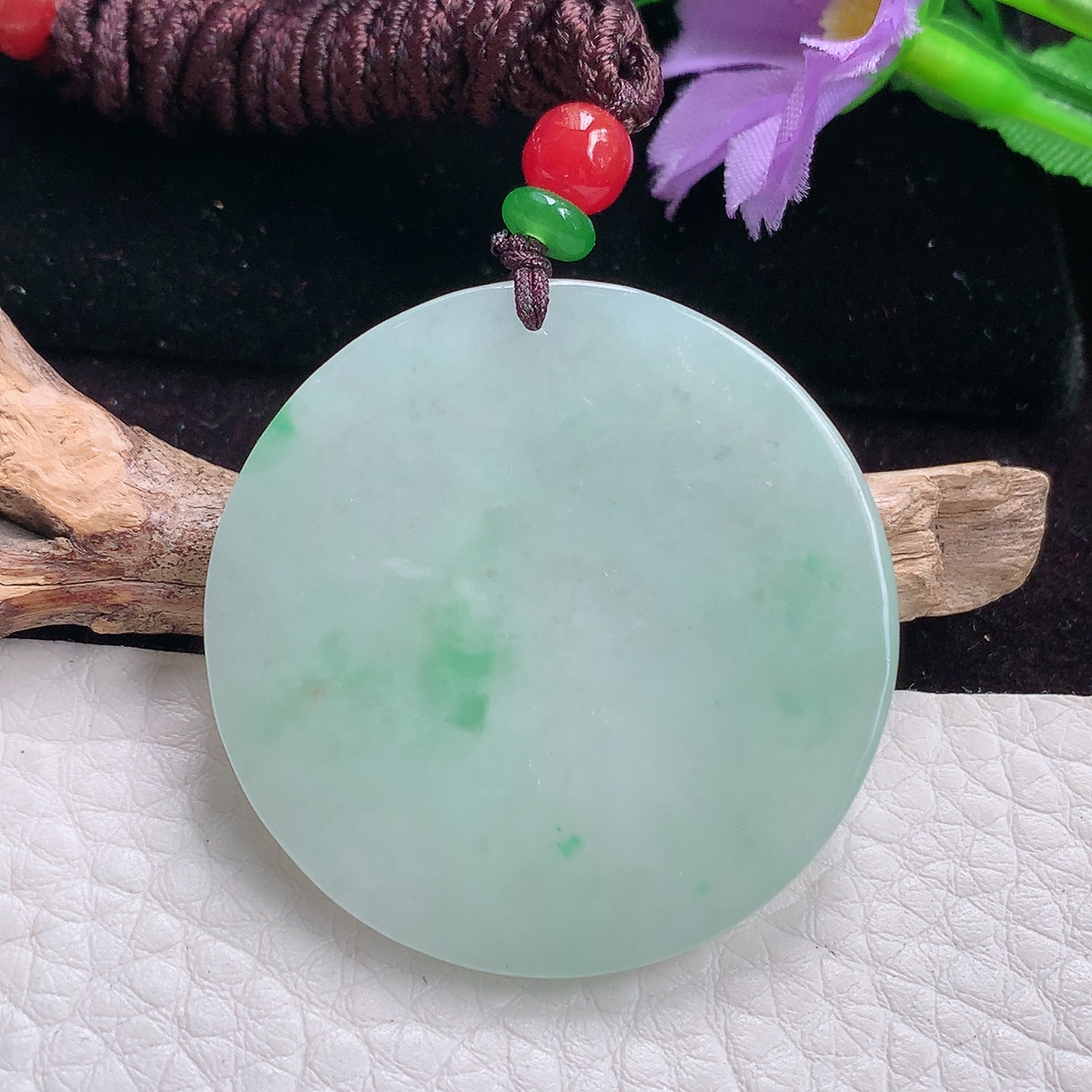 zen实拍40*4缅甸翡翠飘花平安无事牌圆牌吊坠 平安扣挂件