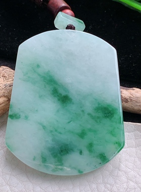 zen自然光54*43*5.8天然缅甸翡翠飘绿花平安无事牌 素面牌玉吊坠