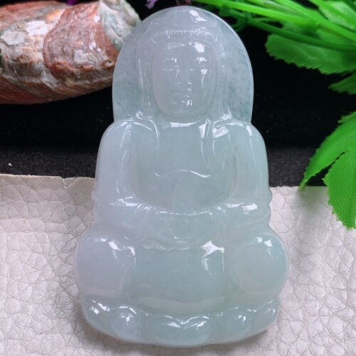 zen实拍70*44*6.3缅甸翡翠a货精雕冰胶正庄大观音玉挂件 毛衣坠