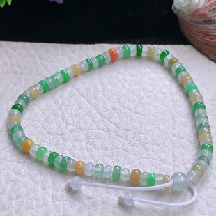 axm实拍 缅甸翡翠精雕冰三彩算盘珠玉手链 玉手串 尺寸4mm