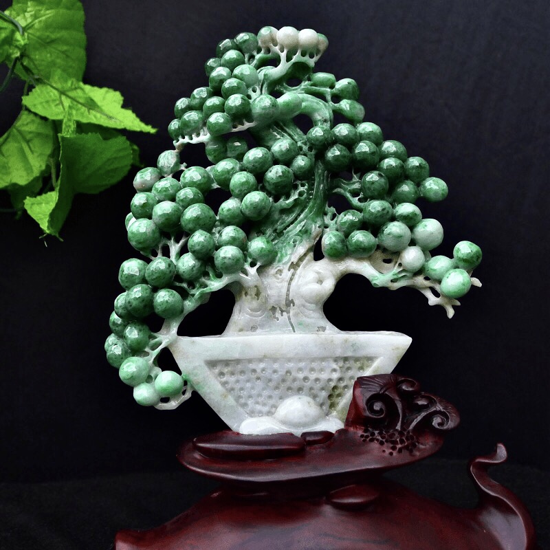 天然A货翡翠摆件 硕果累累玉石摆件家居盆景饰品清仓特价包邮