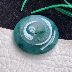 lz实拍29*6缅甸翡翠A货冰胶蓝韵饱满平安扣 玉扣玉吊坠珠宝首饰