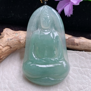 正庄观音玉吊坠 5.5缅甸翡翠精雕冰晴持瓶观音 kh实拍53.3 31.2