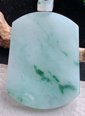 zen自然光55*41*5.8天然缅甸翡翠飘花平安无事牌 素面平安牌吊坠