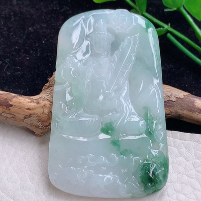 sd实拍 缅甸翡翠A货水润飘花虚空藏 生肖守护神玉吊坠64*38.2*6mm