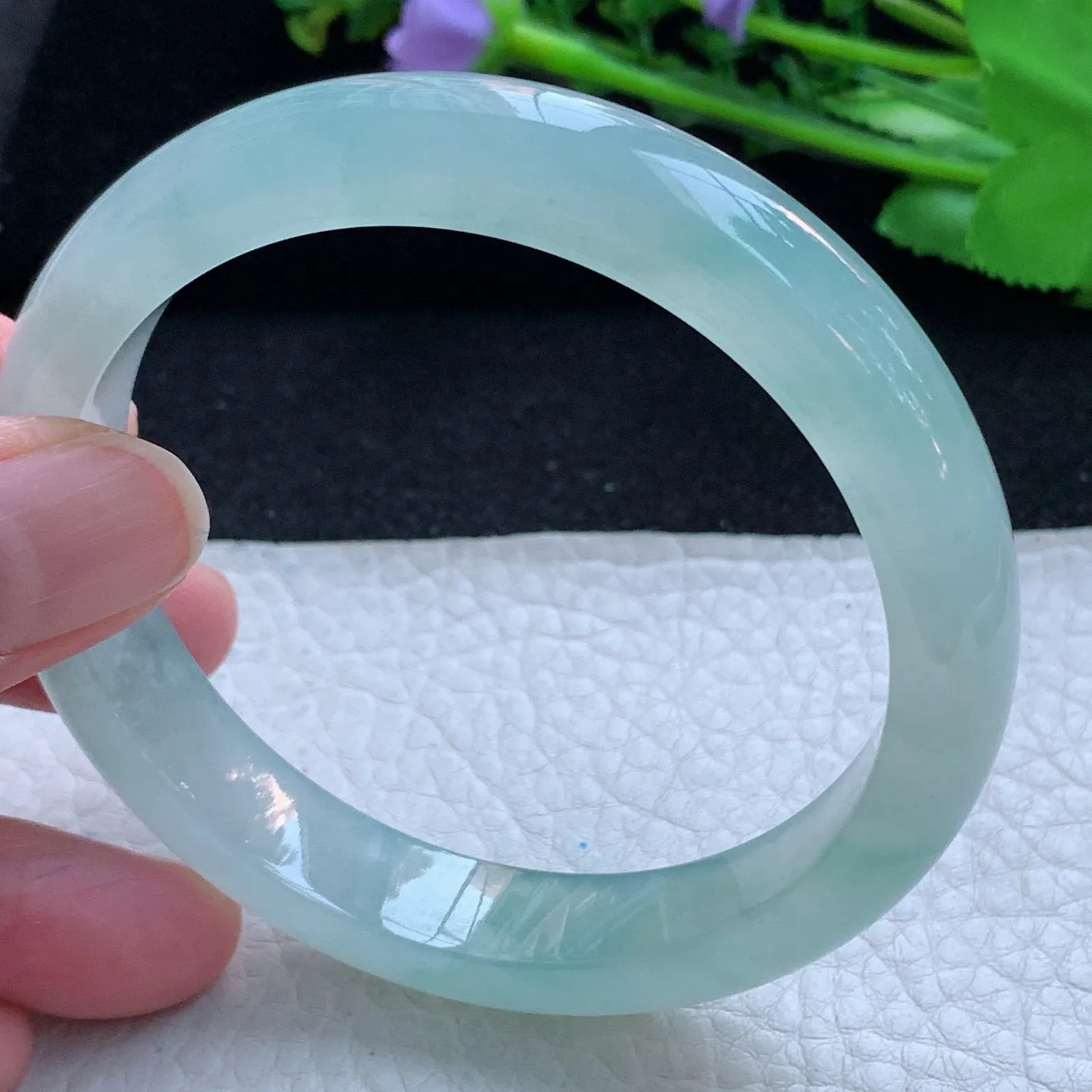 js自然光58*11.8*7.6平安镯缅甸翡翠a货玉手镯冰透宽边珠宝玉手环