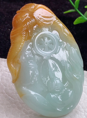 lz实拍天然缅甸翡翠A货黄翡普贤菩萨玉吊坠 守护神71.3*46.3*10.3