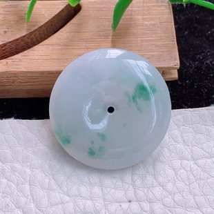 zzx实拍 缅甸翡翠A货飘花饱满平安扣玉吊坠 玉挂件27.3*5.8mm