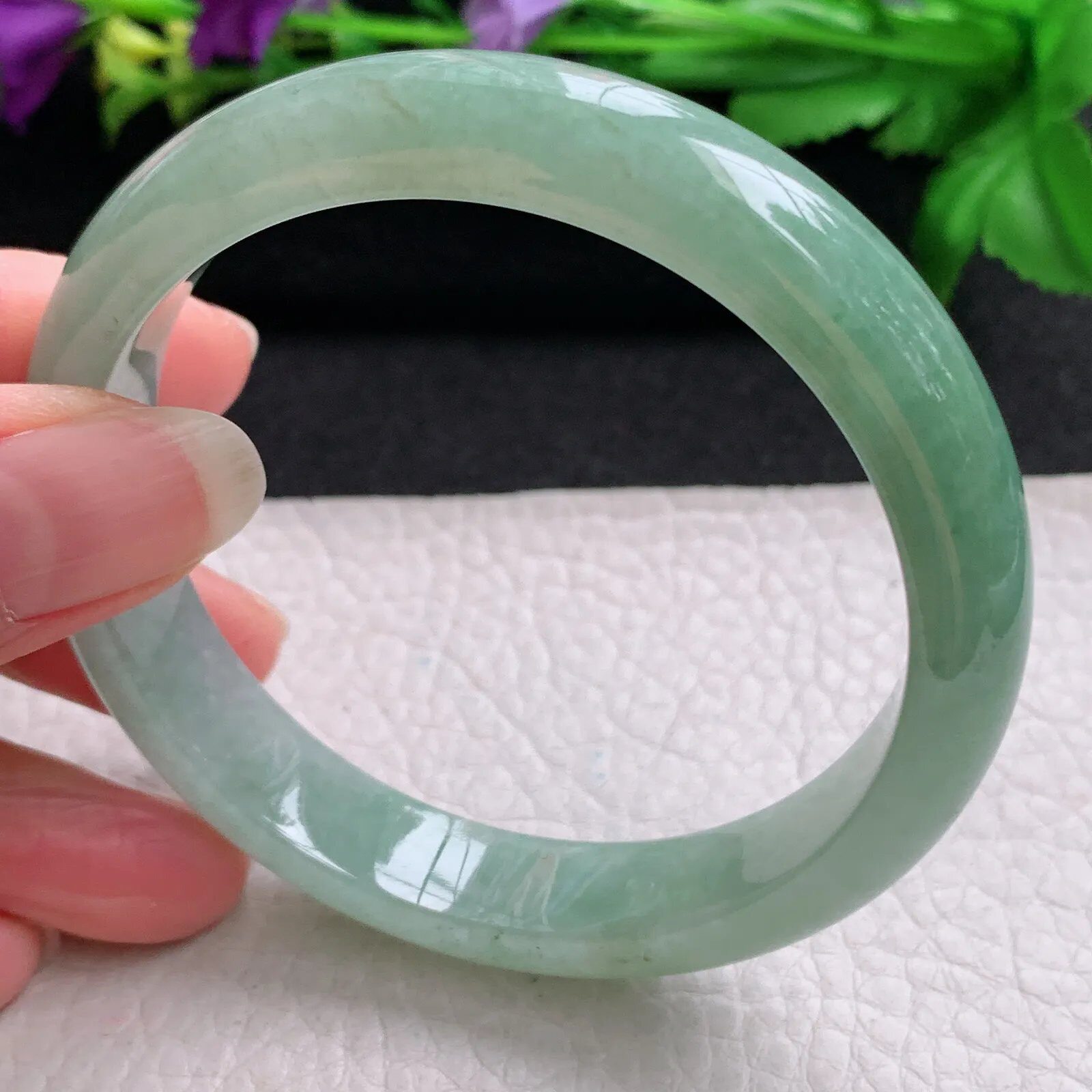 nr大圈口60*12.3*7.8平安镯 缅甸翡翠手镯冰油绿正圈宽边玉镯子