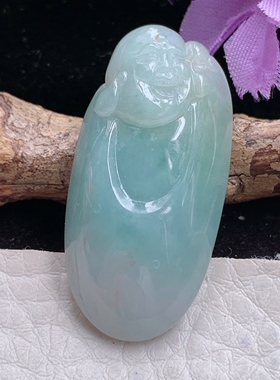 bg实拍37.3*18.6*8.5缅甸翡翠精雕逍遥佛 开心弥勒佛玉吊坠玉挂件