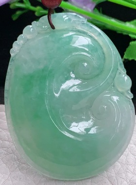 zen实拍53*40.8*5.6缅甸翡翠精美满绿大如意项坠 吉祥如意玉挂件