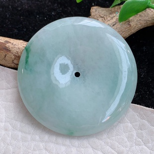 Zzx实拍缅甸翡翠A货胶感飘花饱满大平安扣玉坠 5.9mm 玉挂件45