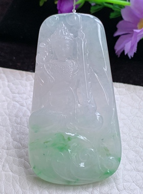 qxm实拍62.3*33.6*6.2缅甸翡翠冰胶清爽虚空藏菩萨玉吊坠 玉挂件