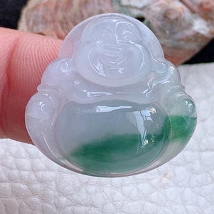 zzx实拍缅甸翡翠A货冰飘花佛公吊坠半山半水弥勒佛26.3 6mm 27.3