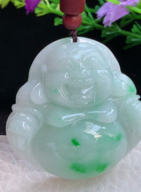zen实拍46.9*48.3*12.5缅甸翡翠精雕饱满飘阳绿大佛公玉坠 毛衣坠