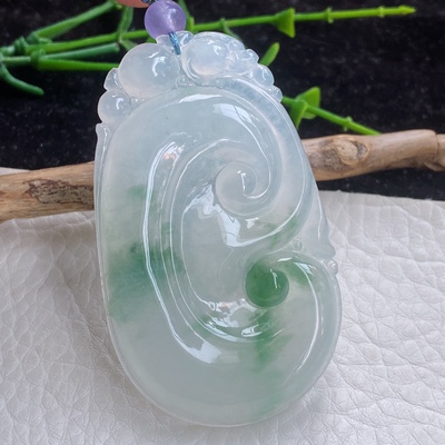 cy自然光缅甸翡翠A货冰飘花事事如意 大如意玉坠 60.8*36.5*5.8mm