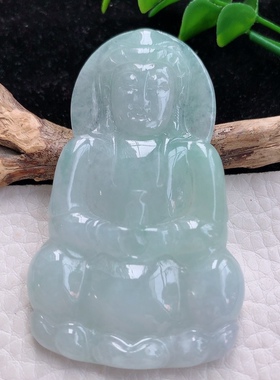 zen实拍缅甸翡翠A货水润浅绿正庄观音玉坠 观世音64.6*39.6*5.8mm