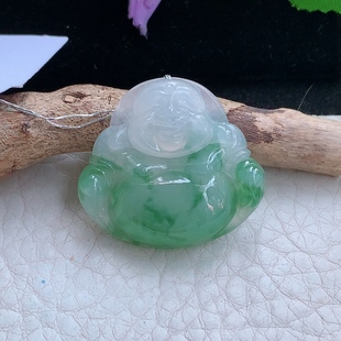 冰飘花弥勒佛像项坠 6缅甸翡翠佛公玉坠 xqa实拍27.2