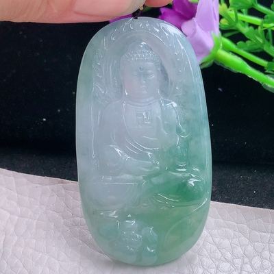 kh实拍62.6*34.5*5.6天然翡翠阿弥佗佛吊坠冰透精雕俏色如来佛祖