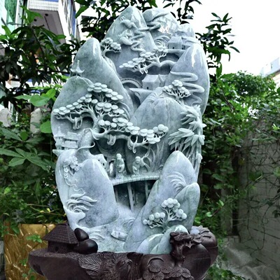 缅甸翡翠松下问童子山水大摆件精雕旭日东升客厅摆锦绣河山17.95