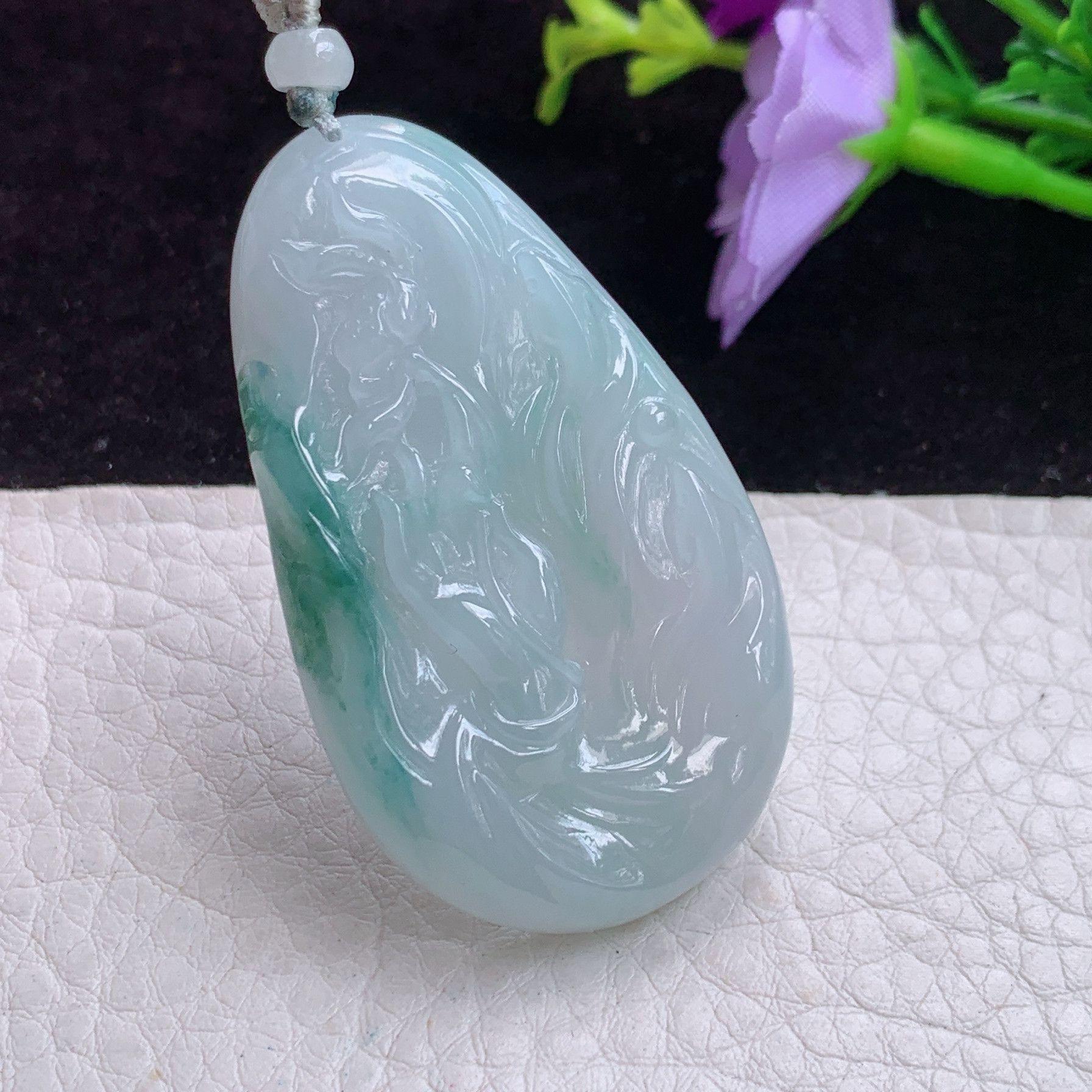 3*6.8老坑天然翡翠胶感花开见佛佛祖玉吊坠 掌上明珠