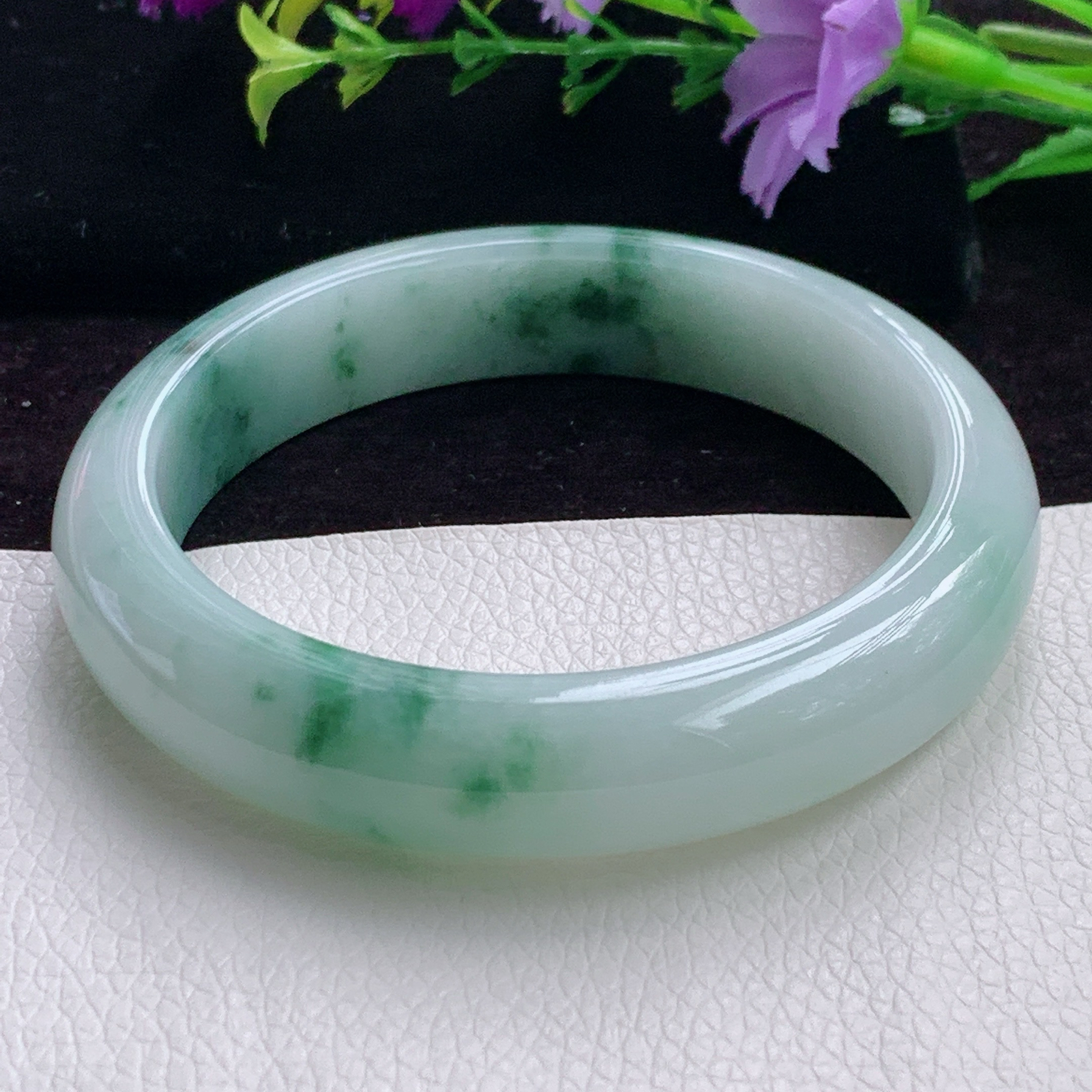 ym实拍58.3*13.3*8.2缅甸翡翠手镯平安镯飘花正圈玉镯子 美人镯